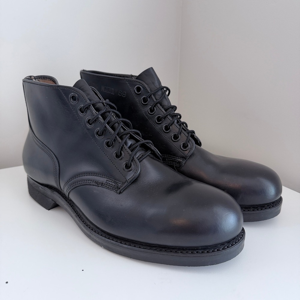 VTG 60s US Military Flight Deck Service Boots Mens 10.5 Black Leather Ankle 1969